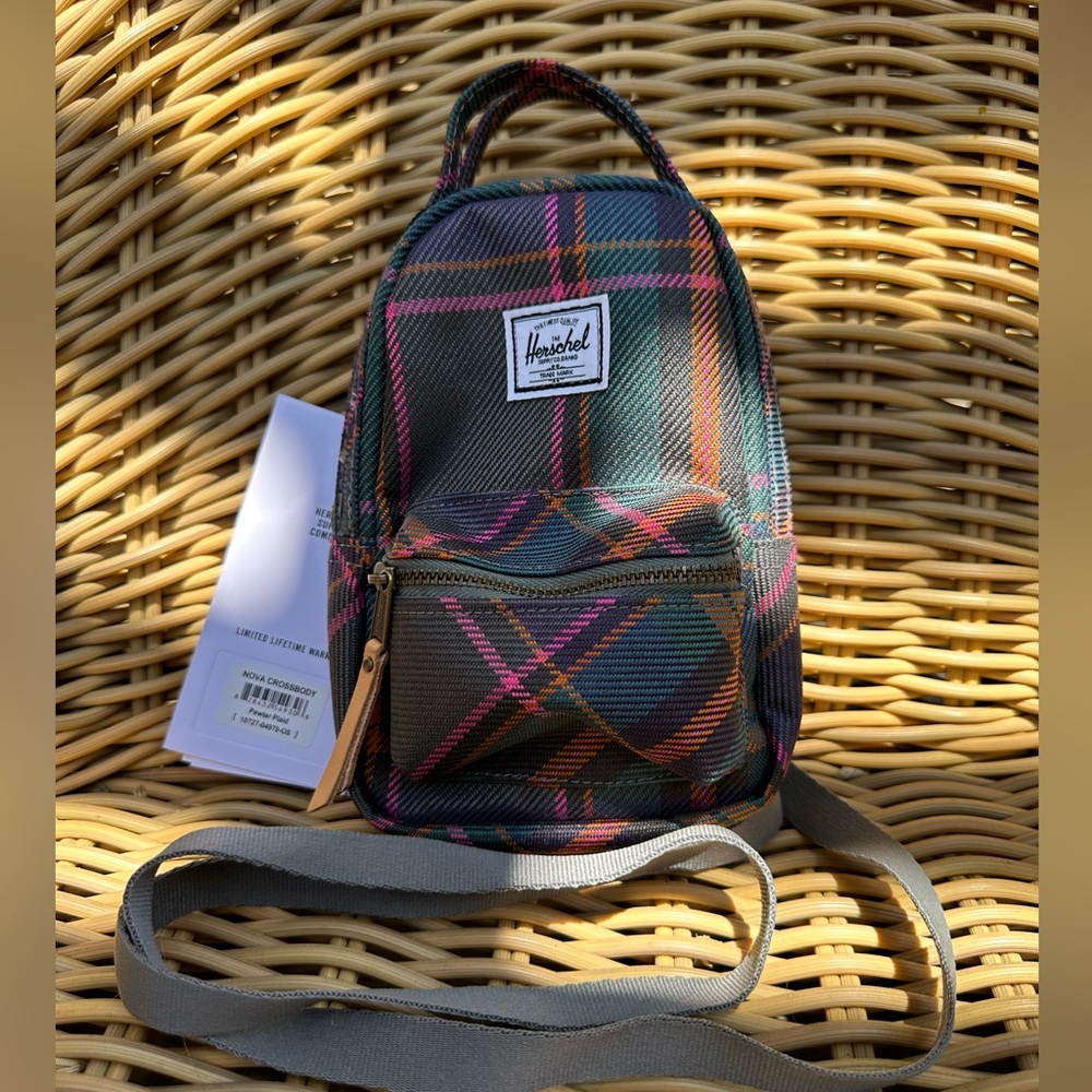 Herschel Supply Co. - mini Nova crossbody - grey and pink plaid - NEW with tags